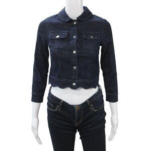 Jacadi Women Dark Blue Collared Jacket 3/4 Sleeve Cotton Blend Size 10